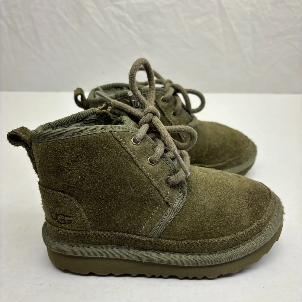 Ugg Kids Olive Suede Lace-Up Boot with Faux Fur size 10 for toddler